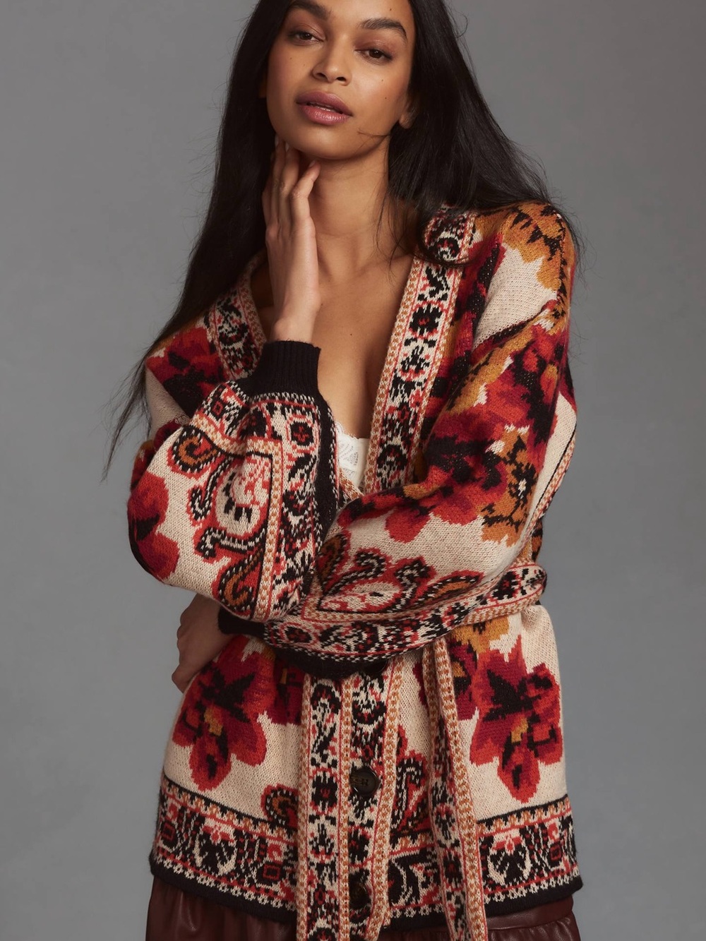 Farm Rio Sand Winter Tapestry Knit Cardigan